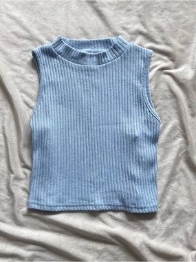 SHEIN Light Blue Ribbed Knit Sleeveless Top